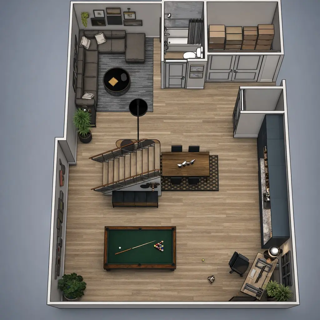 3d rendering of basement in severna park